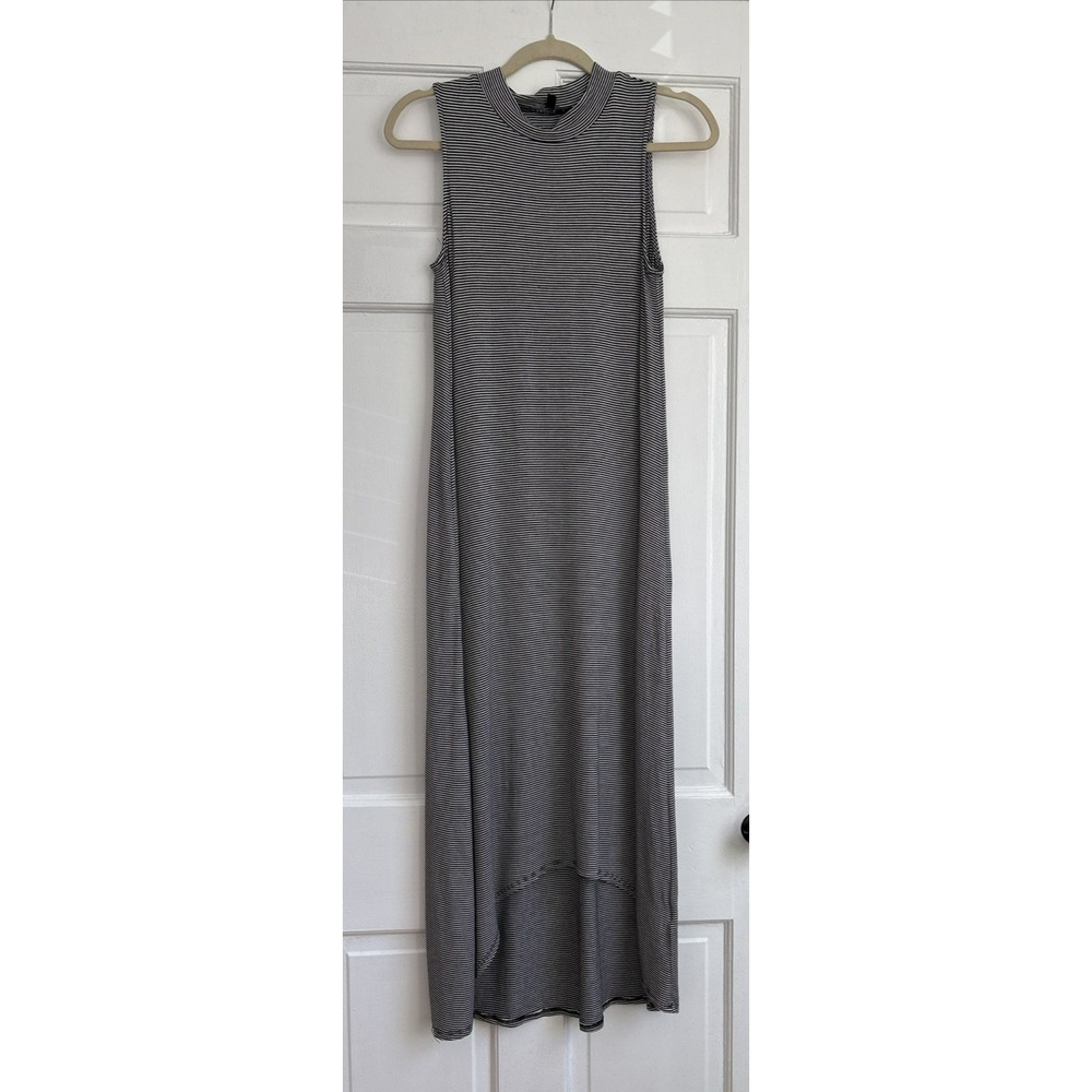 Tiana B Womens Black White Striped Sleeveless Mock Neck High Low Maxi Dress S